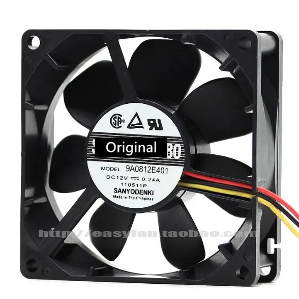Оригинальный 100% рабочий вентилятор для охлаждения сервера Sanyo 9A0812E401 DC 12V 0.24A 80x80x25 мм