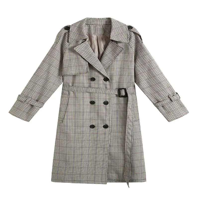 

2021 spring new style, medium and long British style temperament loose retro plaid windbreaker jacket female small