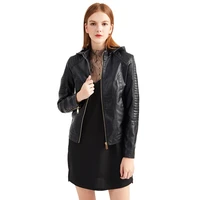 2022 winter pu leather jacket women velvet keep warm motorcycle jacket hooded collar windbreaker leather coat female