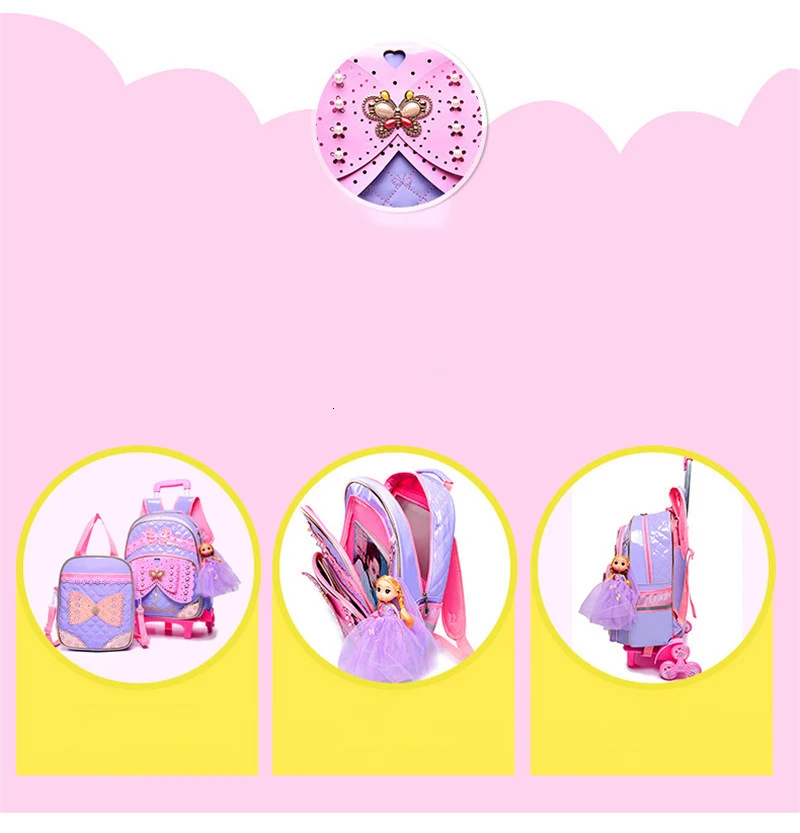 Школьные сумки с колесами Mochilas, детские милые рюкзаки, 6 детских чемоданов на колесиках для девочек, рюкзак на колесиках для детей 6-10 лет, Escolar