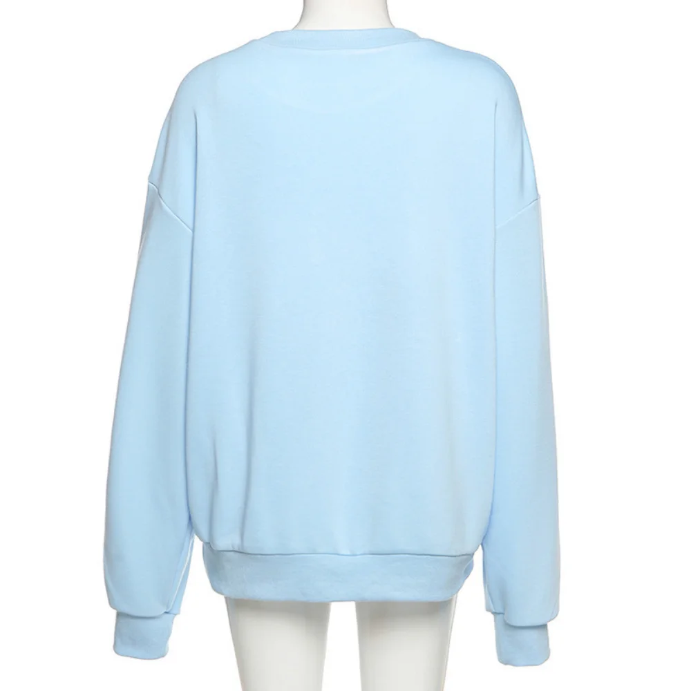 

Missnight Vintage Crewneck Sweatshirt Hoodies Women Solid Color Letter Embroidery Oversized Sweatshirt Streetwear