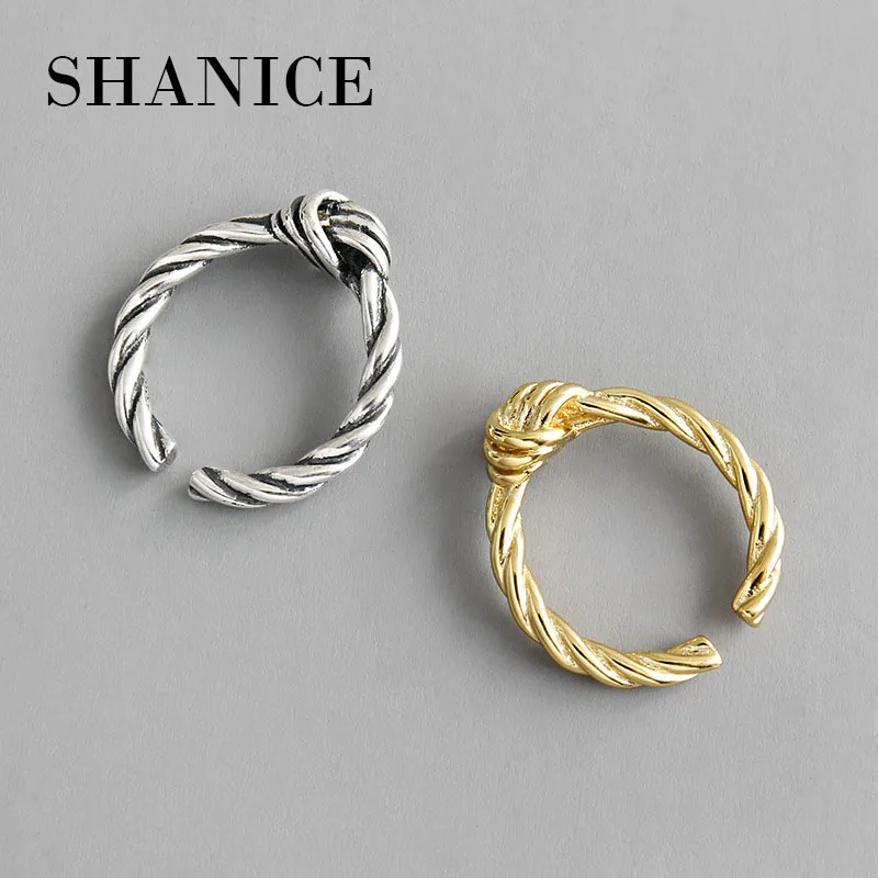 SHANICE S925 стерлингового серебра открытые Регулируемые кольца золотого цвета INS морозные ретро твист узел палец кольцо для женщин Bague Femme подарок
