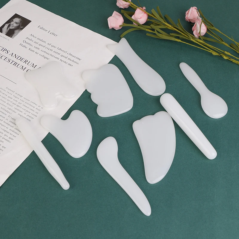 

1PCS Natural White Jade Guasha Board Stone For Face Neck Back Body Scraper Pressure Therapy Massage Tools