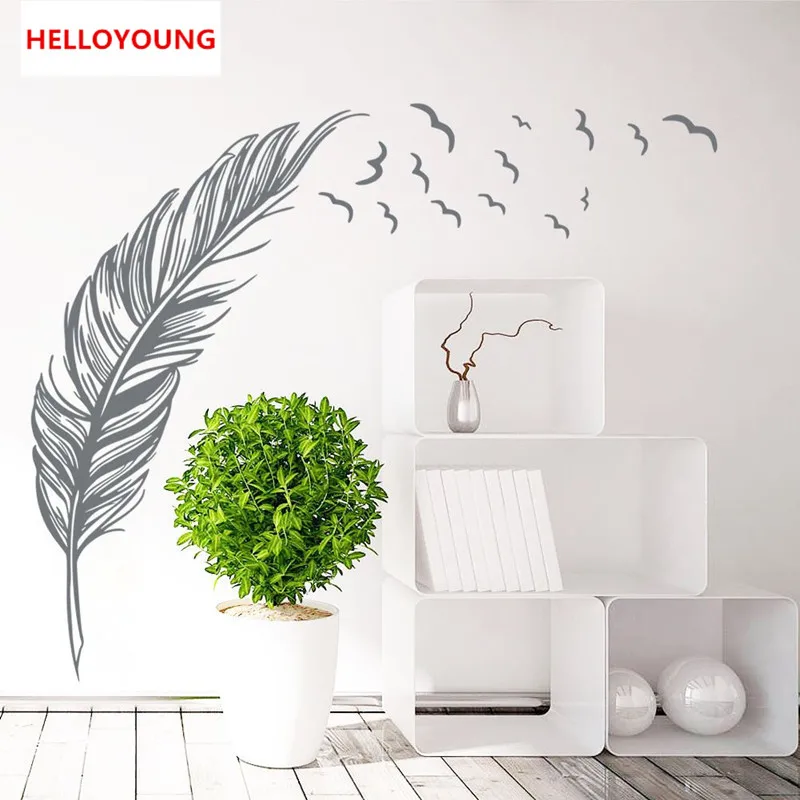 QT 0131 DIY домашний декор съемные креативные настенные Стикеры с перьями для