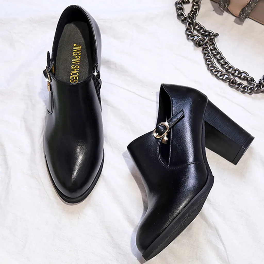 Autumn and winter Ankle Boots Women Square Heel Slip On Female Casual High Heels Single Shoes Pointed Toe #816 | Обувь