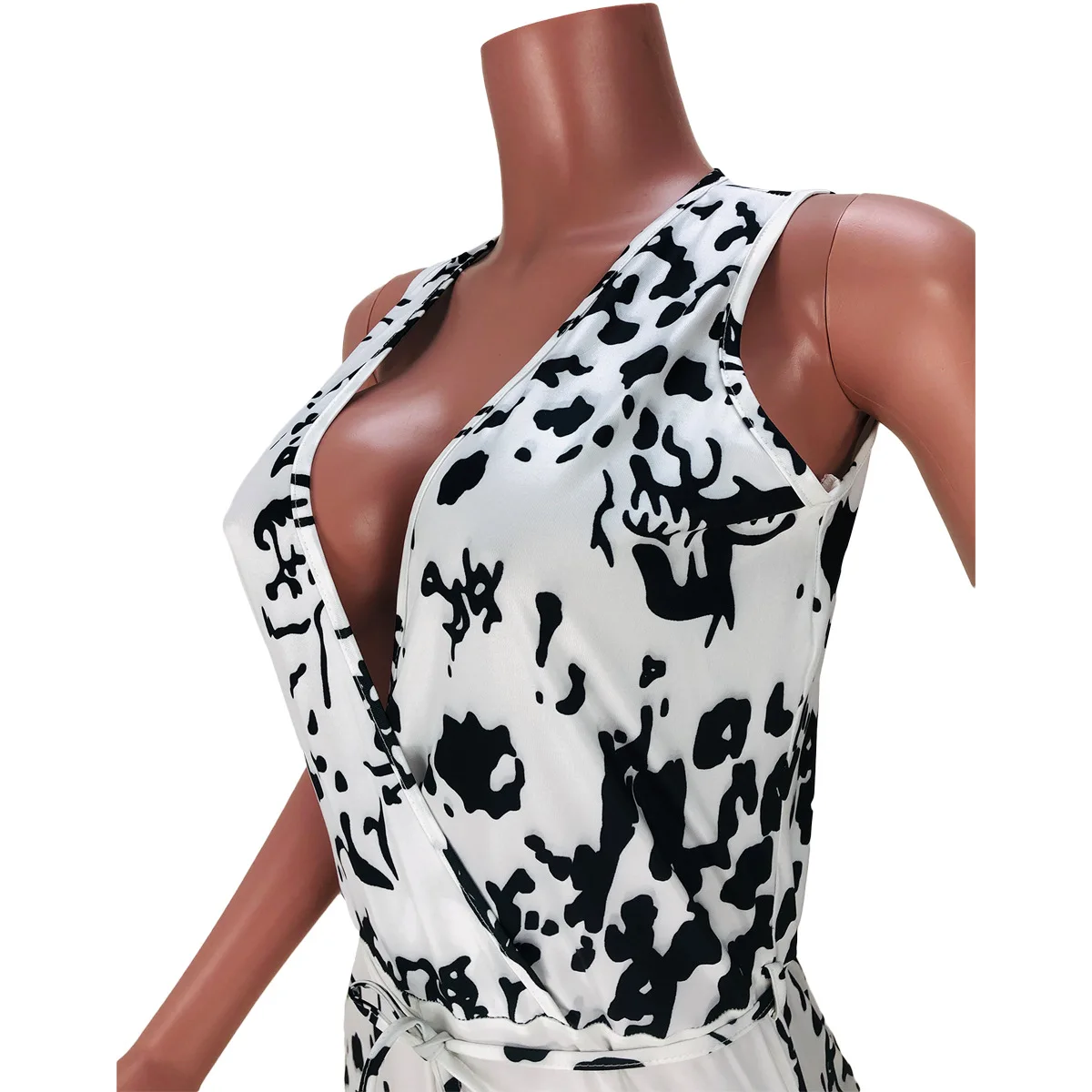 

Prowow Sexy V-neck Women Jumpsuits 2021 New Summer Sleeveless Print One Piece Romper Fashion Wide Leg Pant Playsuits for Lady