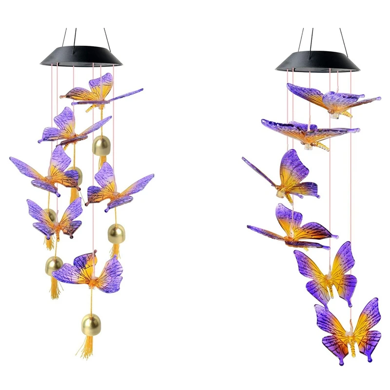 

2 шт. ветряные колокольчики-бабочки, ветряные колокольчики-бабочки на солнечной батарее, подарок, уличная люстра на солнечной батарее, украш...