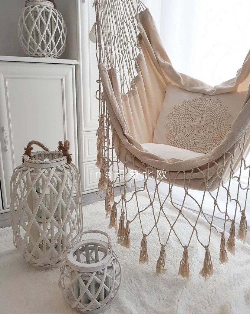

Nordic Style Net Red Glider Wooden Stick Tassel Canvas Swing Indoor Home