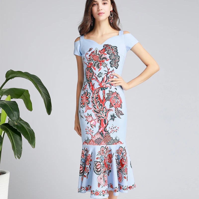 Vestidos verano mujer Алмазный бисер с принтом сексуальные vestidos de festa saia Миди женские платья слинг рыбий хвост облегающее платье