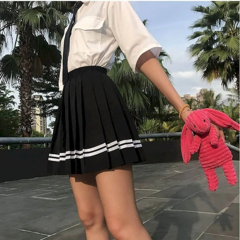 

Spring/summer Navy Pleated Skirt Women Preppy Style Korean High Waist Mini Skirts Slim Student Short Empire A-Line Sweet