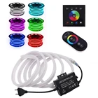 RGB неоновая полоса ЕС 220 в 240 В Водонепроницаемая с сенсорным дистанционным управлением гибкая лента светодиодсветодиодный 5050 светодиодная полоса для уличного украшения