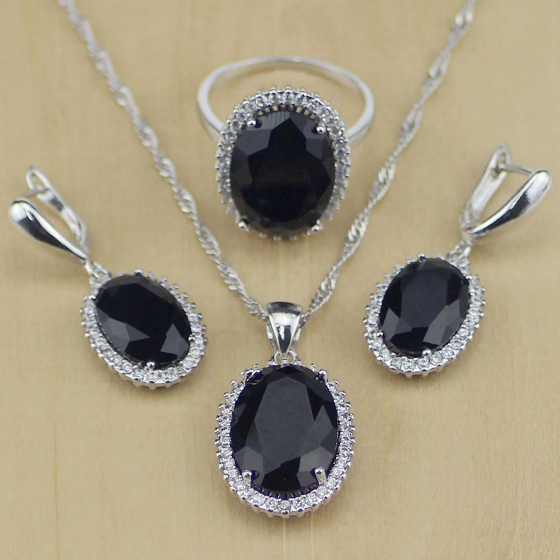 Женские Ювелирные изделия из стерлингового серебра 925 пробы Черный CZ белый