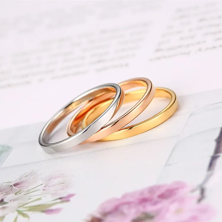 Тонкое штабелируемое кольцо 2 мм простая лента из нержавеющей стали для женщин и