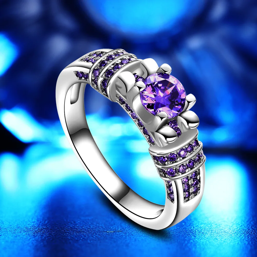Фиолетовое кольцо из циркона 925 пробы серебряные кольца для женщин ювелирные
