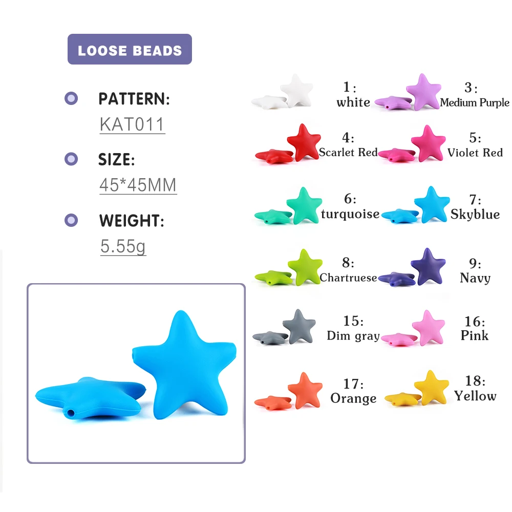

10pc/lot Food Grade Five Star Silicone Beads Rodents Baby Teething Toys DIY Pacifier chain tools baby Teether BPA Free