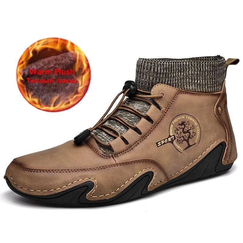 

Brand Winter Men Snow Boots High Quality Leather Man Ankle Boots Warm Fur Winter Men Boots Fashion Autumn Men's Shoes Size 38-48