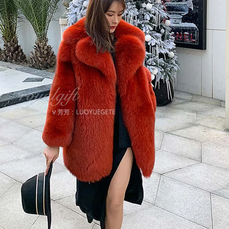 BFFUR Women Real Fur Coat Women Fashion Full Pelt Thick Fox Fur Big Suit Collar Ins Ladies Overcoat 2022 New Winter Luxurious