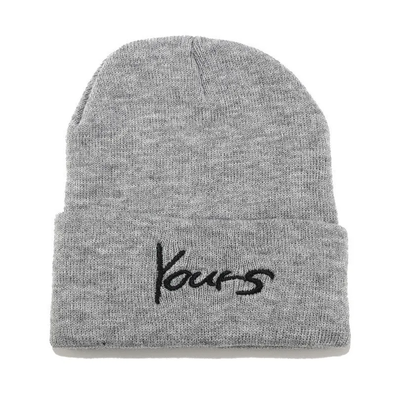 Gray Yours Одноцветная шапочка, связанная крючком, вязанные шапочки С Вышивкой Букв для женщин/мужчин, зимняя теплая Кепка в стиле хип-хоп, Женская Повседневная модная кепка - Цвет: Gray Yours