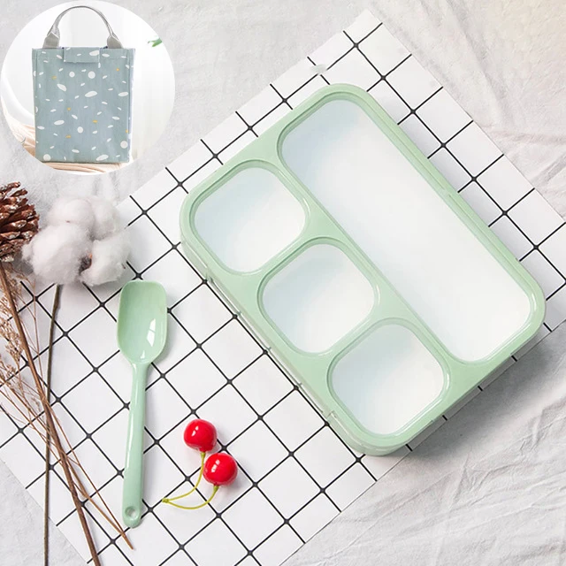 Green and bag MICCK Ланч-бокс для детей с отсеком Microwavable контейнер для хранения еды новые отсеки герметичные тепловой Bento box - Цвет: Green and bag