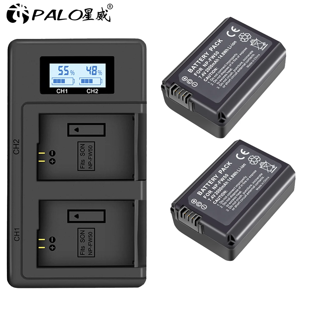 PALO 2 шт. 2000 мАч NP-FW50 NP FW50 батарея для камеры+ ЖК USB двойное зарядное устройство для sony Alpha a6500 a6300 a6000 a5000 a3000 NEX-3 a7R