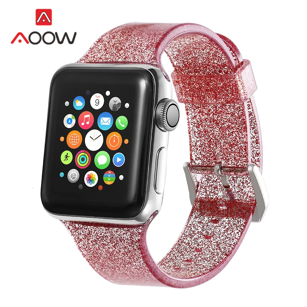 Блестящий силиконовый ремешок для часов для Apple Watch 38 мм 42 мм 40 мм 44 мм прозрачный сияющий мужской женский браслет ремешок для iWatch 1 2 3 4
