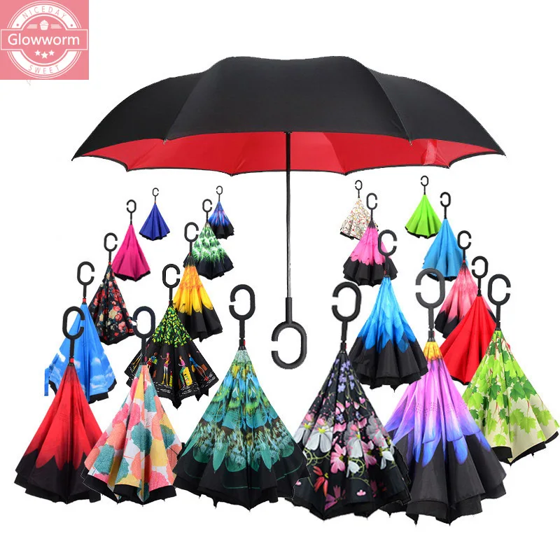 

Пьегированный длинный gambo doppio strato ombrello inverподдерживающий antivento inverso c-hook maschigolf ombrello ombrelli inversi для авто