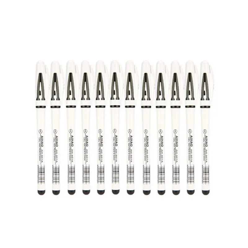 black 12Pcs Топ Популярный бренд! Известный бренд AIHAO 801A 0,5 мм Кепки гелевая ручка экзамен необходимые для школьных и канцелярских товаров и плавность линий высокое качество - Цвет: black 12Pcs