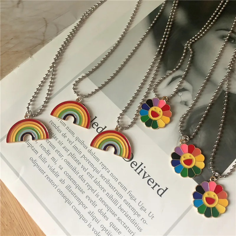

HANGZHI 2021 NEW Japanese and Korean style smiley face color cool hundred matching necklace men and women pendant