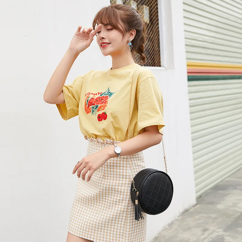 PACGOTH Новая мода из искусственной кожи однотонная клетчатая Мини Круглая сумка на