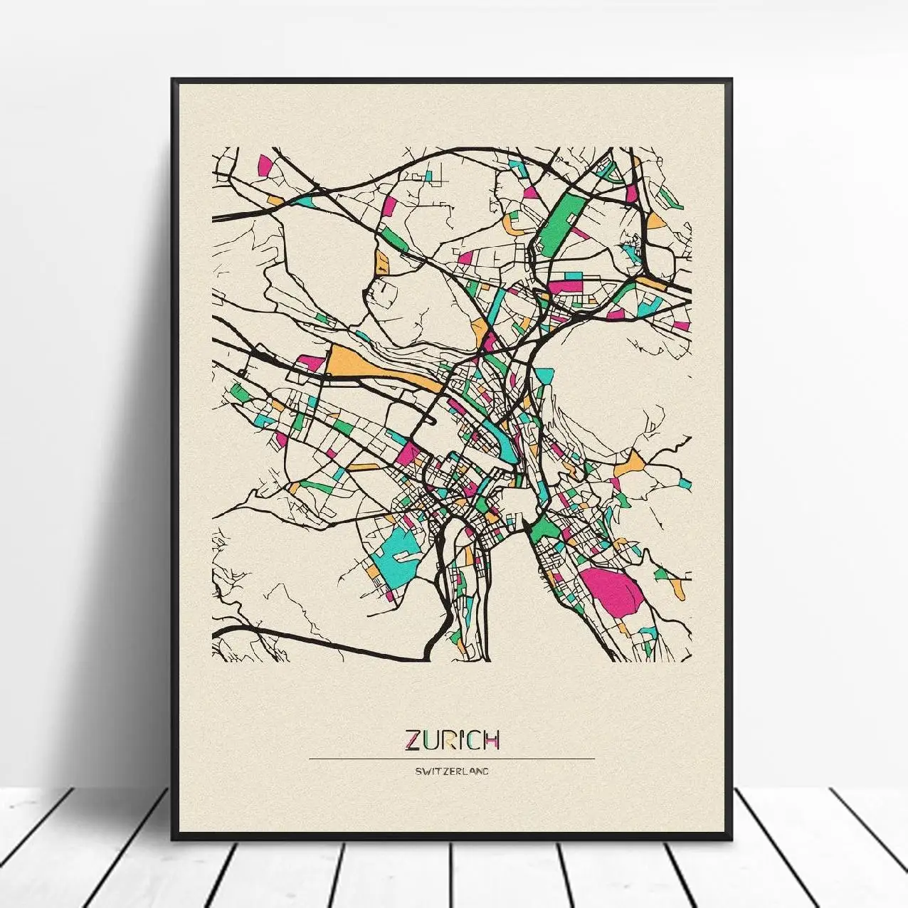 Картина на холсте с изображением гарнитуры швейцарская карта Цюриха настенный