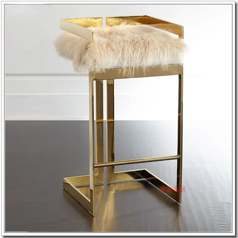 

TT Modern Light Luxury Nordic Square Stainless Steel Bar Stool Creative Personality Nail Salon Golden Card Holder Bar Chair