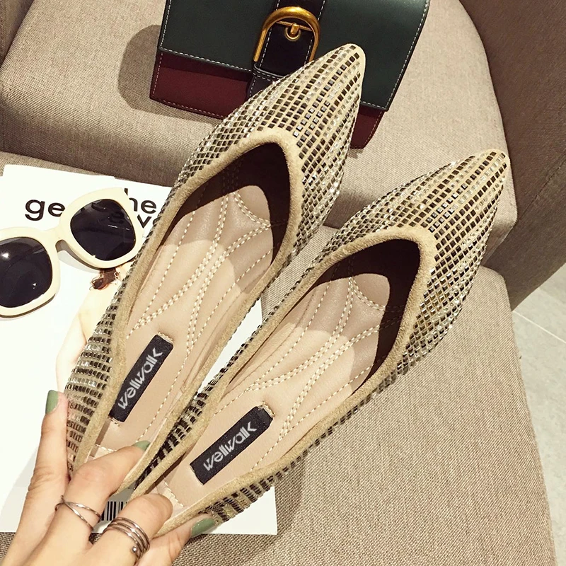 Bling Flat Shoes Women Fashion Ballerinas Pointed Toe Ladies Dress Moccasins Rhinestone Foldlable Summer Ballet Flats Woman 2020 | Обувь