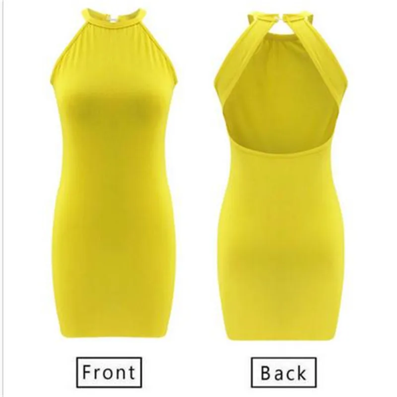 

2020 New Fashion Women Pure Color Dress Lady Evening Party Beach Bodycon Slim Skinny Dresses Backless Sexy Short Mini Sundress