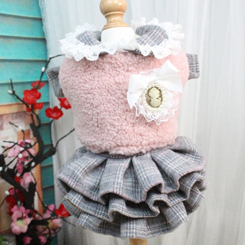 Платье для собаки одежда щенков двухкомпонентное теплое шерстяное платье + жилет