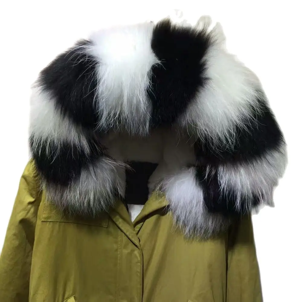 Желтая парка с белым и черным воротником из меха енота модная одежда для мужчин
