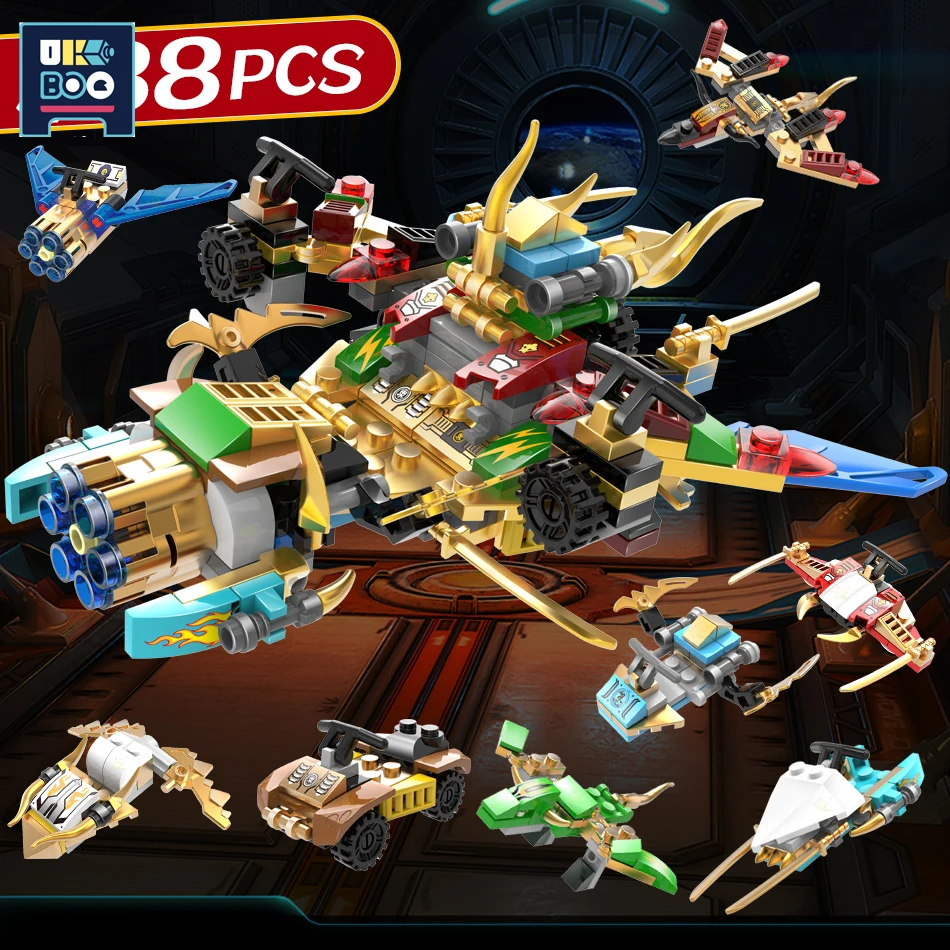 

UKBOO 8IN1 338 шт. Город истребитель ниндзя модель строительные блоки набор самолетов фигурки из фильмов сборка оружия кирпичи игрушки для детей