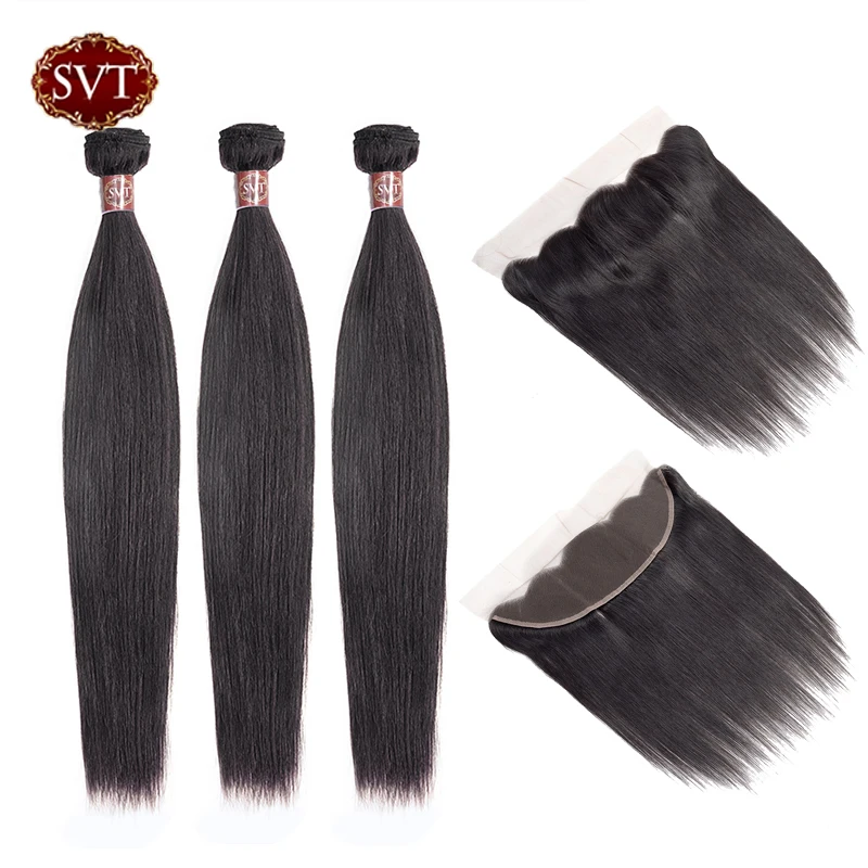 SVT волосы перуанские прямые 13*4 Кружева лобовое Закрытие с пучками не Реми