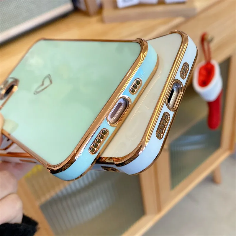 Electroplated Love Heart Phone Case For iPhone 14 13 12 11 Pro Max XR XS X 7 8 Plus SE 2020 Shockproof Protective Soft TPU Cover