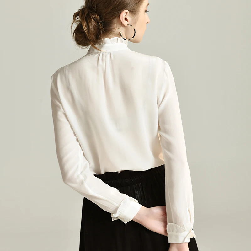 Женская винтажная рубашка из чистого шелка базовый топ 100% тутового шелкопряда с