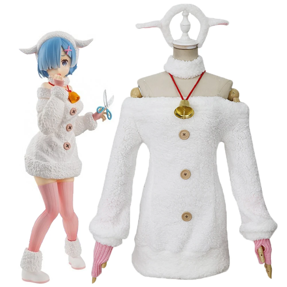 

Ram Rem/карнавальный костюм овечки, аниме «Re Life in a different world of zero», милый комплект для девочек на Хэллоуин, флисовое платье, униформа