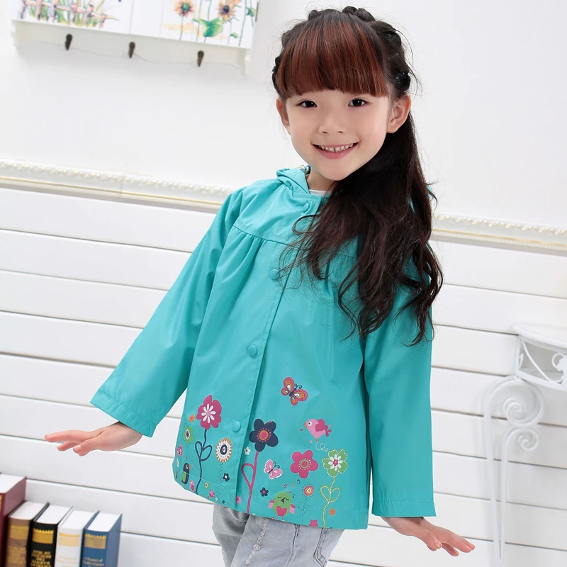Детская верхняя одежда куртка с капюшоном и цветами дождевик весенние