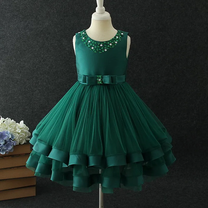 Dark Green Детский костюм принцессы; платье для девочек; детское рождественское платье без рукавов; элегантное детское платье для дня рождения и свадьбы; От 1 до 10 лет - Цвет: Dark Green