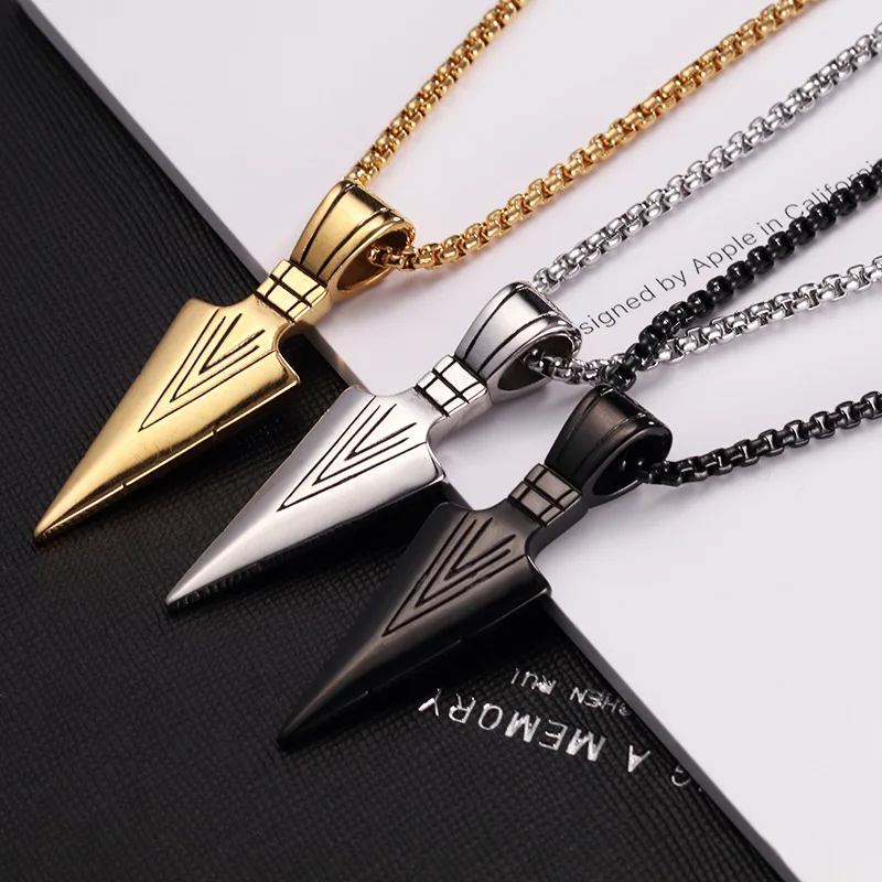 

Hip Hop Male Design Matte Black Long Necklace with Arrow Pendant Jewelry Chain Punk Party Gift for Man Wome Wholesale Agent