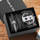 Мужские часы, браслет, набор модных кварцевых наручных часов, изысканные роскошные мужские часы, чехол из сплава, кожаный ремешок, подарок для парня, мужа