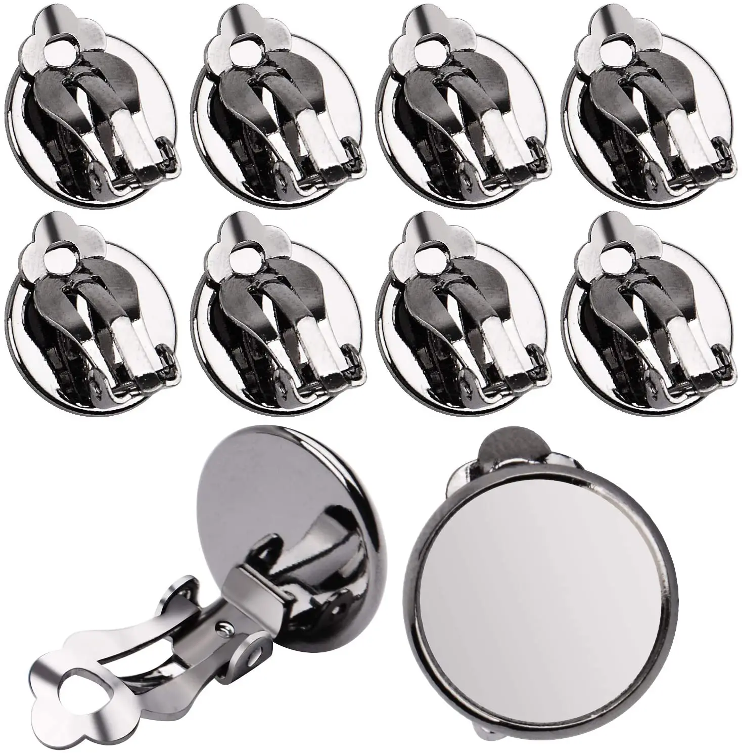 

20pcs (10 Pair) Flat Round Earring Trays 12mm Earring Cabochon Setting Converter for Non Pierced Ears Earring Making - Gun Black