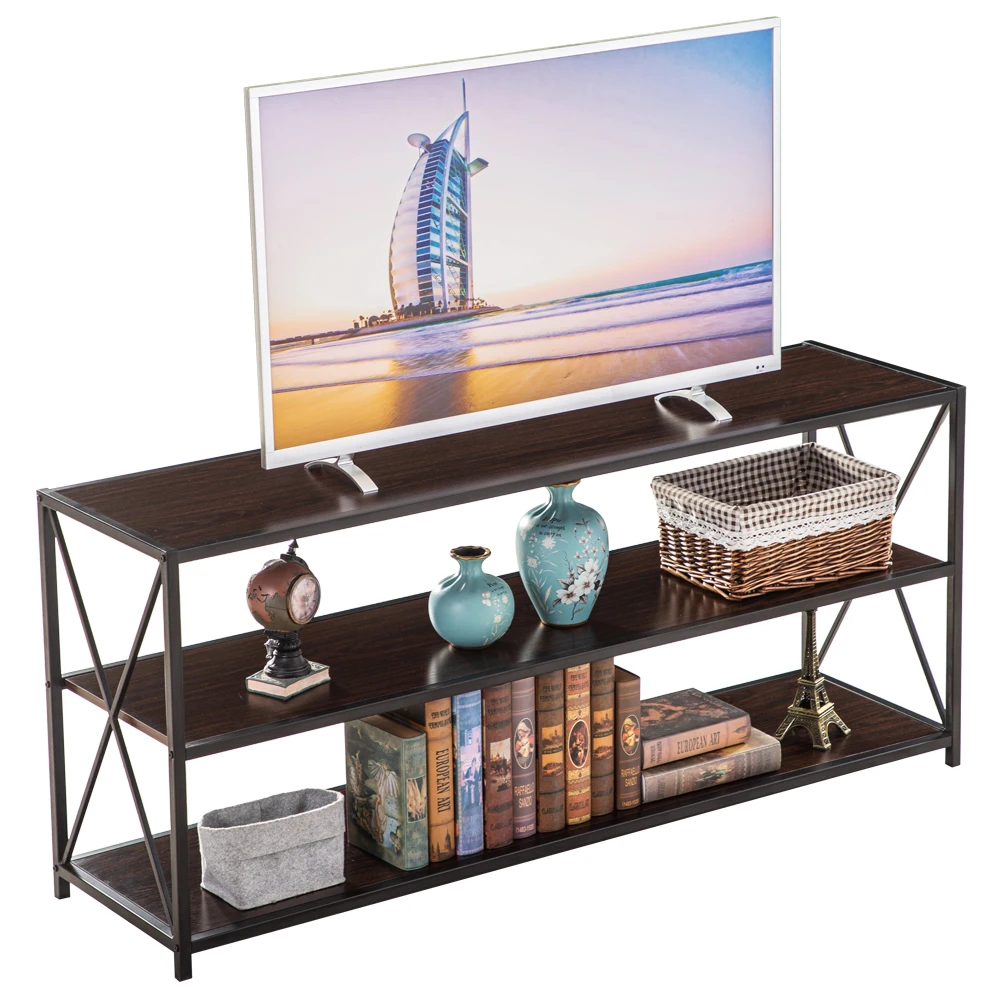 

(152 x 40.5 x 66 cm) Industrial Style Three-Layer Cross Porch Side Table End Table Table Side Crossing Black Walnut Color