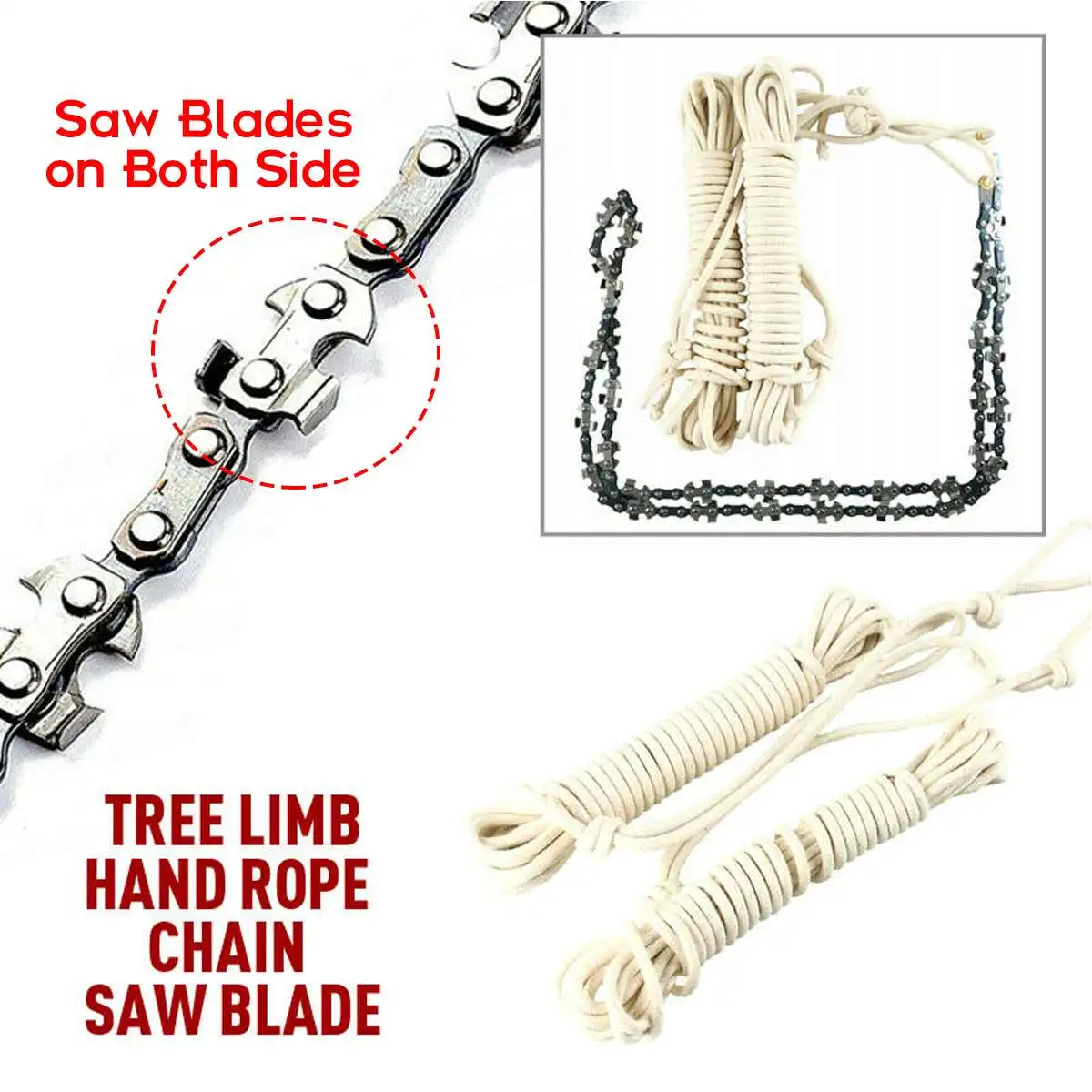 

48 Inch High Reach Rope Chain Saw Tool Kit 42 Blades Cutter on Both Sides 64 Sections Outdoor Wood Cutting Camping Tool