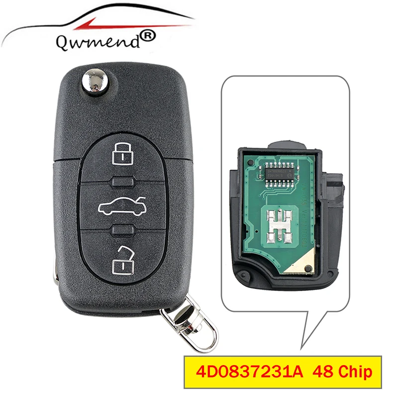 Дистанционный ключ QWMEND с 3 кнопками 433 МГц для AUDI 4D0837231A 4D0 837 231 A ID48 чип старых