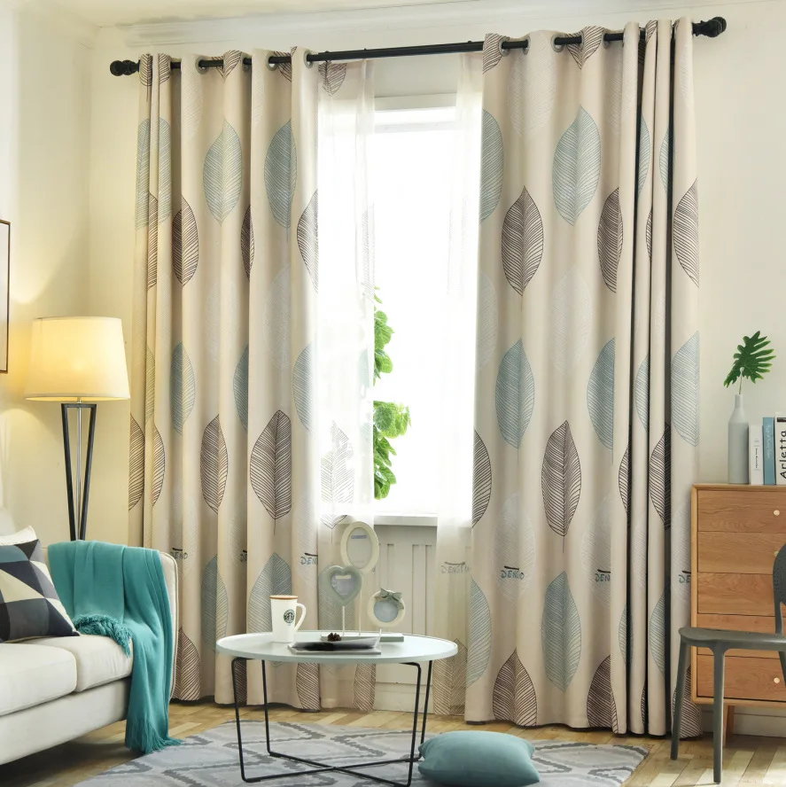 

2021 Nordic Leaves Pattern Blackout Curtains Modern Bedroom Living Room Children RoomThick Maple Leaf Curtains