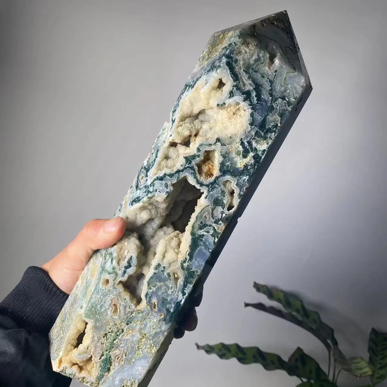 Натуральный большой мох агат башня DHGAOGE